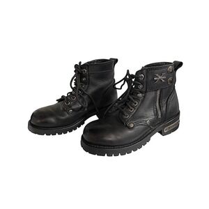 Xelement Black Leather Lace Up Biker Moto Boots Side Zip Womens 6M